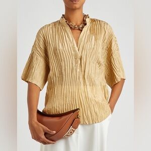 Vince Crushed Silk Short Sleeve Top, sz XS